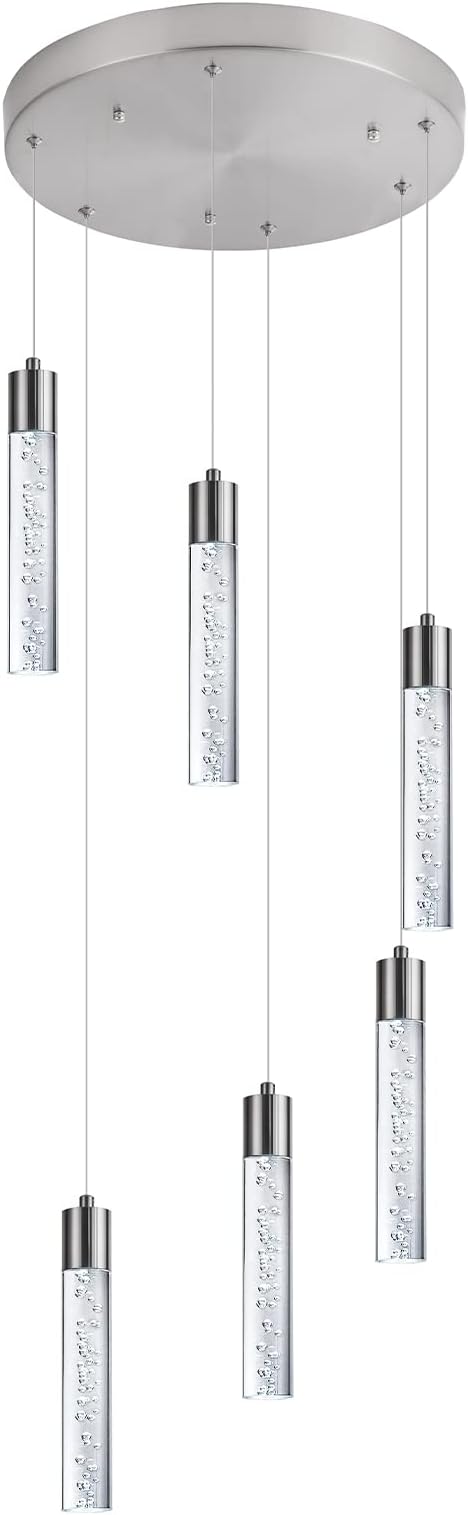 Modern Chandeliers for high Ceilings, Brushed Nickel Foyer Pendant Lighting with Preminum Bubbles, Pendant Lights Kitchen 6-Lights Dimmmable for Foyer Dining Room, Kitchen Island,Bars…