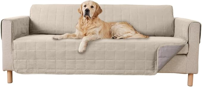 GORILLA GRIP Patented Waterproof Slip-Resistant 70” Sofa Protector Cover, for Leather or Fabric Couch Cushion, Large Microsuede Furniture Covers Dogs Pets Machine Washable Slipcover, Taupe