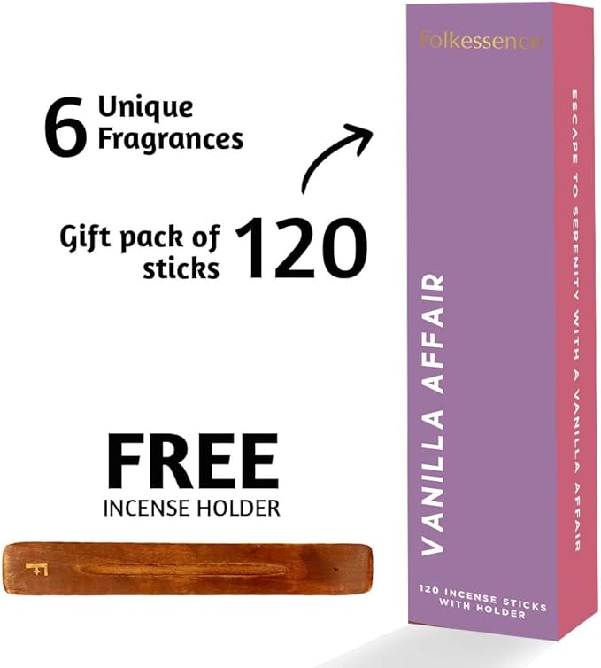 Folkulture Incense Sticks with Holder for Gift | Set of 6 (120 Fall Insence-Stick) | Organic Fall Scents with 45 Mins Burn Time | Vanilla Incense-Set | Lavender Incienso | Non Toxic Inscents-Sticks