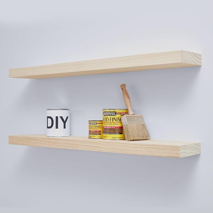 Homeforia 36 inch Wood Floating Shelves, High End Solid Natural Wood 36inch Large Floating Shelf Bathroom, Unfinished Wooden Floating Shelves for Wall, Heavy Duty Bracket, 36 X 6.5 X 1.75 in, Set of 2