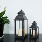 NEEDOMO Bronze Metal Lanterns Decorative Outdoor & Indoor, Set of 4 (17" & 10") with Glass, Candle Holder for Porch, Patio, Garden, Balcony, Wedding, Table Centerpiece Decorations