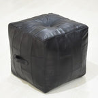 Square Shaped Buffalo Leather Handmade Eco-Friendly Black Pouf - Square Pouf, 18" x 18" x 18", Geometric Pouf, Buffalo Leather Pouf, Recycled Foam with Fibre Fill Stuffed Pouf, Seating Pouf PF25