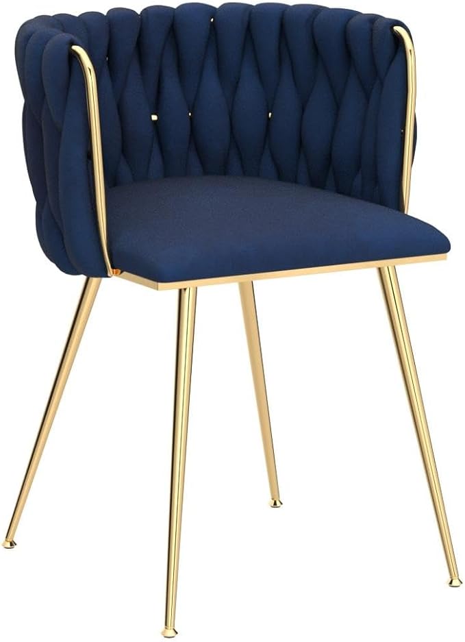 Nrizc Woven Dining Chairs Set of 4, Velvet Upholstered Dining Chairs with Gold Metal Legs, Modern Accent Chairs for Living Room, Dining Room, Kitchen (Blue)