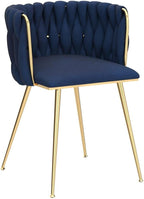 Nrizc Woven Dining Chairs Set of 4, Velvet Upholstered Dining Chairs with Gold Metal Legs, Modern Accent Chairs for Living Room, Dining Room, Kitchen (Blue)