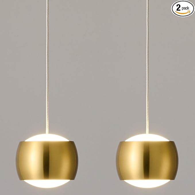 Modern LED Dimmable Pendant Light fixtures,Mini Island Pendant Lighting for Kitchen Island Dinning Room,Bedroom,Bar, Kitchen Island Ceiling Hanging Light Fixtures(gold-2-Pack)