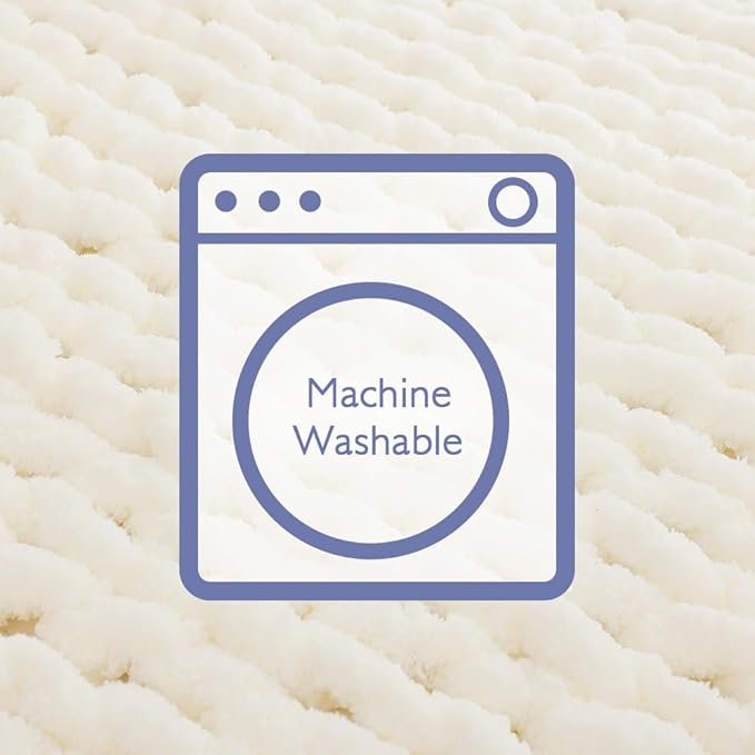 Bigacogo Chunky Knit Throw Blanket for Couch, 40x40 inches, 100% Hand Knitted with Thick Jumbo Chenille Yarn, Cozy Soft Large Rope Knot Cable Crochet Blankets for Sofa Bed Living Room, Ivory