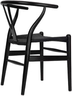 Tomile Set of 2 Bone Chair Solid Wood Y Chair Mid-Century Armrest Dining Chair, Hemp Seat (Wood - Black)