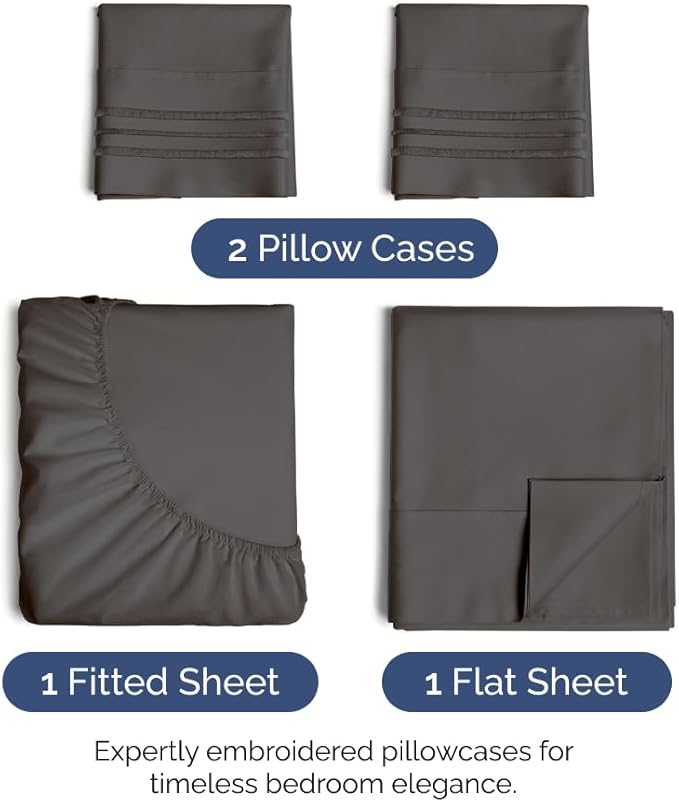 King Size 4 Piece Sheet Set - Comfy Breathable & Cooling Bed Sheets Set - Hotel Luxury Bedding for Women, Men, Kids, Teens, Boys & Girls - Deep Pockets, Ultra-Soft, Wrinkle Free - Oeko-Tex - Charcoal
