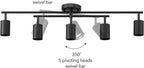 Globe Electric 64000052 5-Light Track Lighting, Center Swivel Bar, Matte Black, Ceiling Light, Track Light Heads, Pivot Shades, Track Ceiling Light, Track Lighting Kit, 5 Bulb Kitchen Light