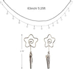 Multi-Purpose Steel Wall Hanging Photo Display Cable Wire Rod with 12 Adjustable Clips for Hanging Photos Notes Postcard and Artworks (Flower)