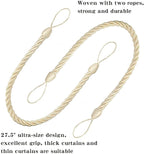 BEL AVENIR Curtain Rope Tiebacks, Drapery Rope Holdbacks with 4 Metal Screw Hooks (Beige, 4pack)
