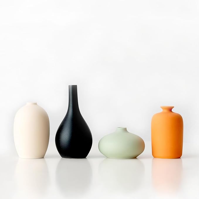 YAOBAAOX Set of 4 Small Matte Ceramic Vases - Modern & Bohemian Decor for Home, Office, Shelve, Living Room Table, Mantel, Bedroom, Entryway, Rustic Farmhouse Decorative Vases & More（Hademade