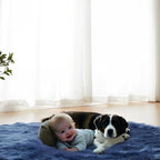 AMTOVO Faux Fur Sheepskin Rug for Living Room, 4 x 6 ft Dark Blue Fluffy Area Rug for Bedroom, Playroom, Luxury Room Decor, Rectangle