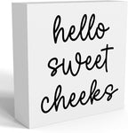 Hello Sweet Cheeks Bathroom Decor, Funny Bathroom Signs Decoration, Black and White Bathroom Decoration, Bathrooms Decor for Shelves, Wooden Box Decoration Sign for Home Farmhouse Living Room Table