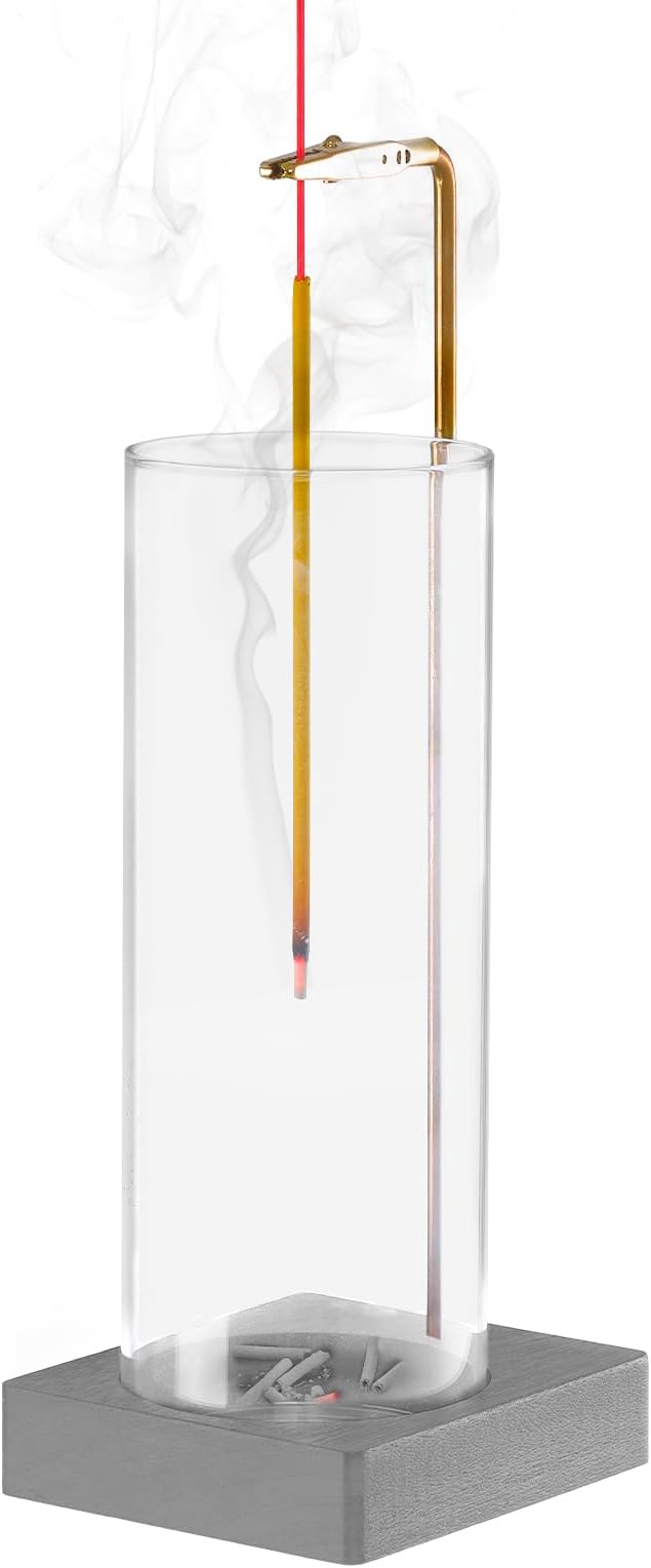 1 Pack Incense Holder for Sticks, Insence-Stick Holder Ash Catcher with Removable Glass [Anti-Ash Flying], Mess-Free Incense Burner Holder, Perfect for Meditation Yoga Relaxation,Home Decor(Dark Gray)