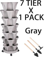 Vertical Planter 7 Tier Stackable Planters Garden Planters Strawberry Herb Flower and Vegetable Planter Indoor Outdoor Gardening Pots with Removable Wheels and Tools