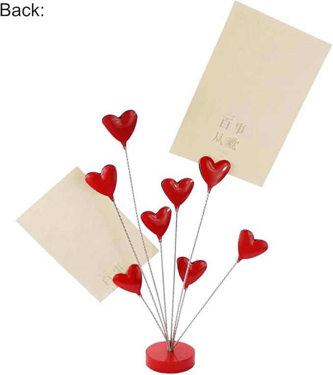 8-Branch Family Tree Picture Frame Holder, Card Photo Clips Holder Desk Stand for Memo Paper Note Photo Christmas Wedding Card Display (Red Heart)