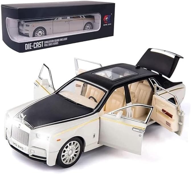 EROCK Exquisite car Model 1/24 Rolls-Royce Phantom Model Car,Zinc Alloy Pull Back Toy car with Sound and Light for Kids Boy Girl Gift. (White)