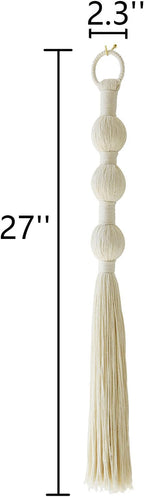 Macrame Wall Hanging Small Sphericity Cotton Textile Tassel Wall Hanging Fiber Yarn Art for Living Room Bedroom 27'' L x 2.3'' W