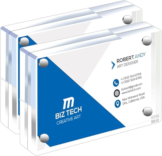 Mini Picture Frame 2.5x3.5 inch Clear Acrylic Magnetic Photo Business Card Frame 20mm Thick Double Sided Wallet Size Desktop Display Frames for Office Home Decor Photos Cards (2 Pcs)