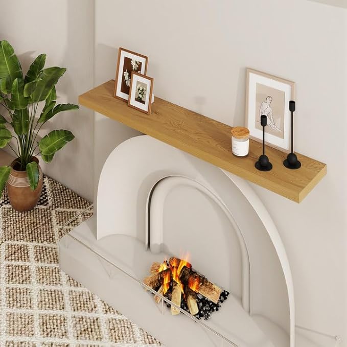 Dreamland 48 inch Floating Shelves for Wall Large Wall Mounted Shelves with Invisible Brackets, Oak Long Shelves for Bathroom, Living Room, Kitchen, Office, 48x9.1 inch deep Set of 2