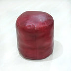 Round Shaped Goat Leather Handmade Eco-Friendly Dark Pink Pouf - 18" x 18" x 18", Plain Solid, Recycled Foam With Fibre Fill Stuffed, PF12