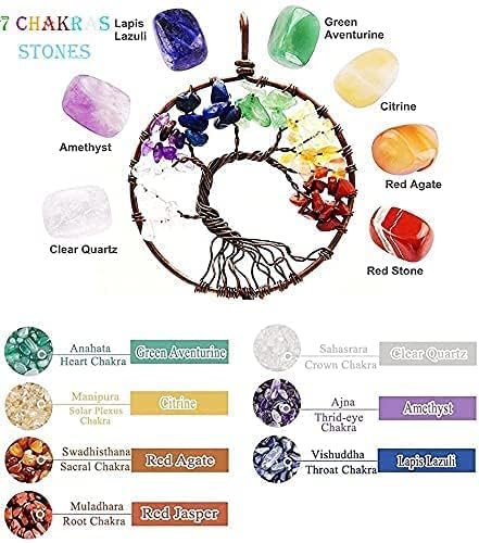 7 Chakras Tree of Life Dream Catcher Wall Decor with Rainbow Healing Crystal Stone Handmade White Feather DreamCatchers Wall Hanging Ornaments for Bedroom Home Decor Blessing Gift Wedding Party-23.6"