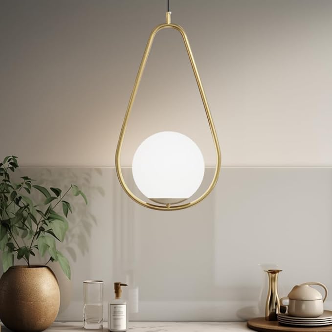 𝗠𝗢𝗗 𝗟𝗜𝗚𝗛𝗧𝗜𝗡𝗚 Jewels & Pearls | Modern Gold Pendant Light Fixtures, Hanging Globe Pendant Lights for Kitchen Island Lighting, Dimmable LED Bulb Included, 1 Pack (Gold | Warm White | Droplet)