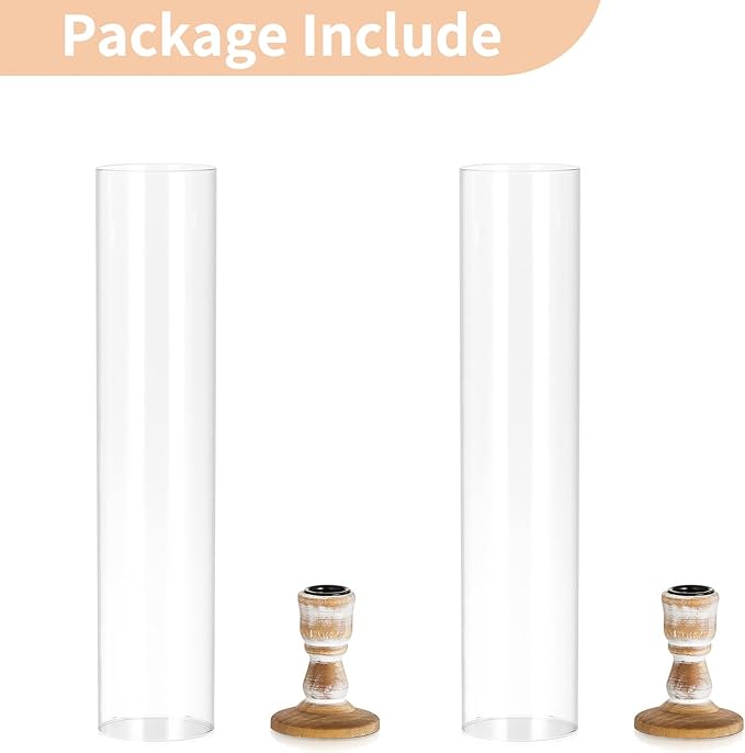 NUPTIO Wooden Candle Stick Holders: 2 Pcs Hurricane Taper Candle Holder 14 inch Rustic Wood Candlesticks Holder with Open Ended Cylinder Shape Cover for Outdoor & Indoor Wedding Party Centerpiece