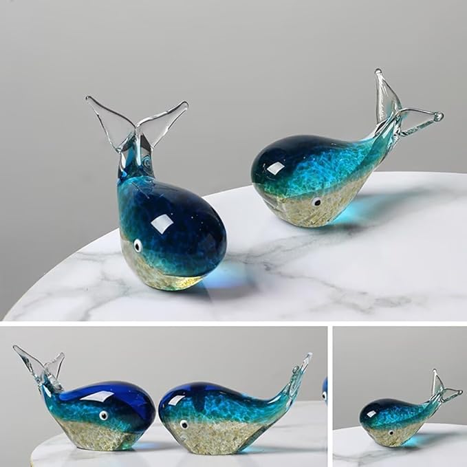 Crystal Whale Figurine Hand Blown Glass Whale Statue Collectibles Art Glass Sea Animal Paperweight Home Table Decor Gift Colorful 5.1''