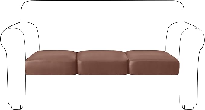Yates Home PU Leather Couch Sofa Cushion Slipcover Water-Proof Elastic Chair Seat Covers Loveseat Slip Cover for Seater Replacement in Living Room（3 Piece Large Sofa Cushion Covers, Light Brown