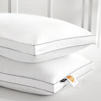 Globon Luxury Feather Down Pillow Standard Queen Size,Firm Gusseted Bed Pillows for Sleeping, Hotel Collection Fluffy Pillow,18"X26", Set of 2