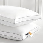 Globon Luxury Feather Down Pillow King Size,Low Soft Gusseted Bed Pillows for Sleeping, Hotel Collection Fluffy Pillow, 18"X34", Set of 2