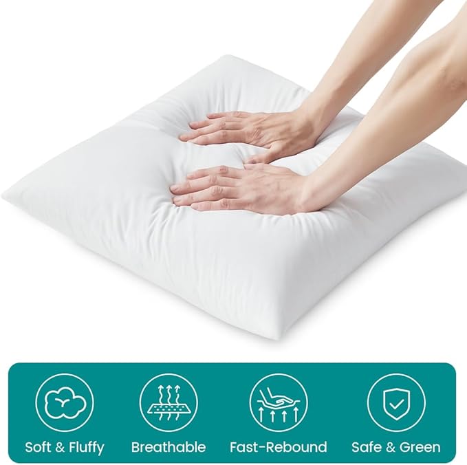 Oubonun 24 x 24 Down Feather Throw Pillow Inserts - Fluffy and Plush Odor-Free Fill - 100% Breathable Cotton Fabric for Couch Sofa Bed, White, Pack of 2
