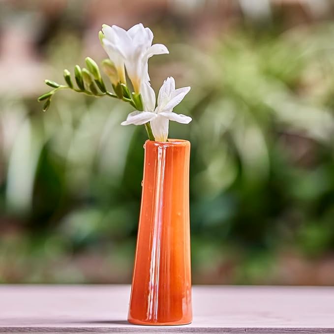 Chive - Set of 6 Galaxy, Small Cylinder Ceramic Bud Flower Vase, Unique Single Flower Decorative Floral Vase for Home Decor, Bulk (Orange)