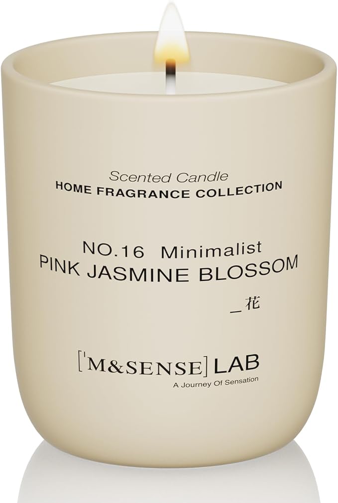 M&SENSE Natural Soy Candle| Pink Jasmine Blossom | 5.3 oz | Minimalist Scented Candle for Relaxation, Gifting, Home Décor | for Bedroom, Office, Party Small