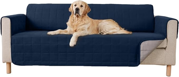 GORILLA GRIP Patented Waterproof Slip-Resistant 70” Sofa Protector Cover, for Leather or Fabric Couch Cushion, Large Microsuede Furniture Covers Dogs Pets Machine Washable Slipcover, Navy