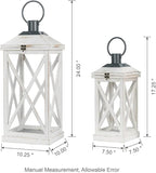 Glitzhome Mondern Farmhouse Wooden Lantern Hanging Decorative Candle Lantern for Outdoor & Indoor Wash White Set of 2 (No Glass)