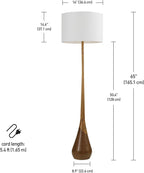 GLOBE Electric Novogratz x Harrington 65" Floor Lamp, 2-Tone Faux Wood Base, White Fabric Shade, Socket Rotary Switch 67225