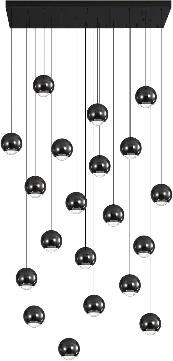 Rectangular Chandelier Crystal Balls Chandeliers Flush Mount Ceiling Light for Dining Room Living Room High Ceiling Chandelier for Staircase Foyer Entryway Black Chandeliers Dimmable 2700k-6000k