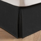 MIYE Pleated Waffle Weave Bed Skirt, Tailored Dust Ruffle 12 Inch Drop Easy Fit, Machine Washable (Black, King - 12" Drop)
