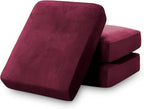 PrinceDeco Stretch Couch Cushion Covers Fitted Individual Seat Couch Slipcover Sets Velvet Fabric Soft Slip Cover for Chair Sofa Cushion Furniture Protector(Each Width Up to 29.5",Burgundy)