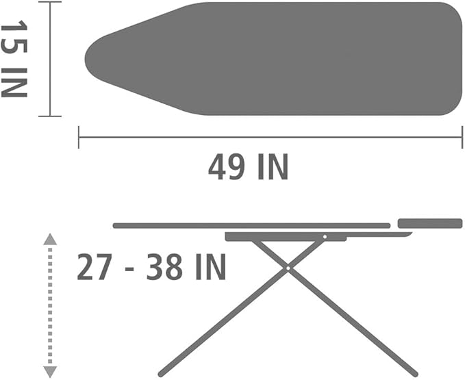 Brabantia Size B Ironing Board (49x15 in) 7 Height Options, Adjustable Steam Iron Rest Holder (Ecru) Non-Slip Feet, Anti-Collapse Child Locks