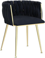 Nrizc Woven Dining Chairs Set of 4, Velvet Upholstered Dining Chairs with Gold Metal Legs, Modern Accent Chairs for Living Room, Dining Room, Kitchen (Black)
