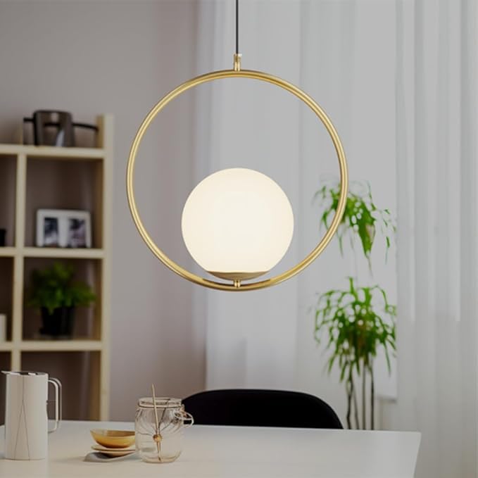 𝗠𝗢𝗗 𝗟𝗜𝗚𝗛𝗧𝗜𝗡𝗚 Jewels & Pearls | Modern Gold Pendant Light Fixtures, Hanging Globe Pendant Lights for Kitchen Island Lighting, Dimmable LED Bulb Included, 1 Pack (Gold | Warm White | Circle)
