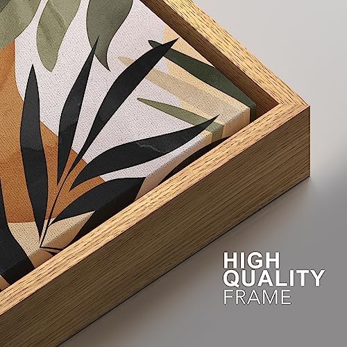 SIGNFORD Framed Canvas Print Wall Art Set Tropical Island Palm Leaf Geometric Collage Abstract Nature Illustrations Modern Art Decorative Minimalist Floral Botanical for Bedroom - 24"x36"x2 Natural