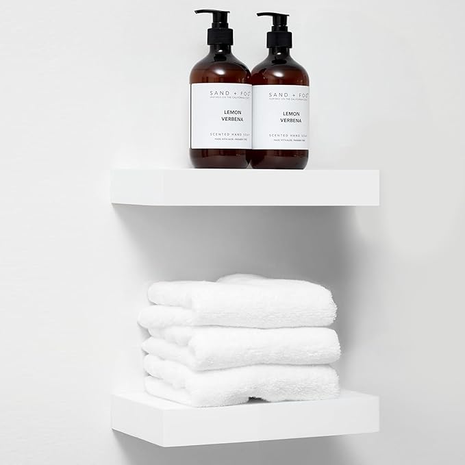 Homeforia White Floating Shelf 12 inch, High End Solid Real Wood Small 12inch Floating Shelves for Wall Mounted, White Wooden 12 in Floating Shelves, Heavy Duty Bracket, 12 X 6.5 X 1.75 inch, Set of 4