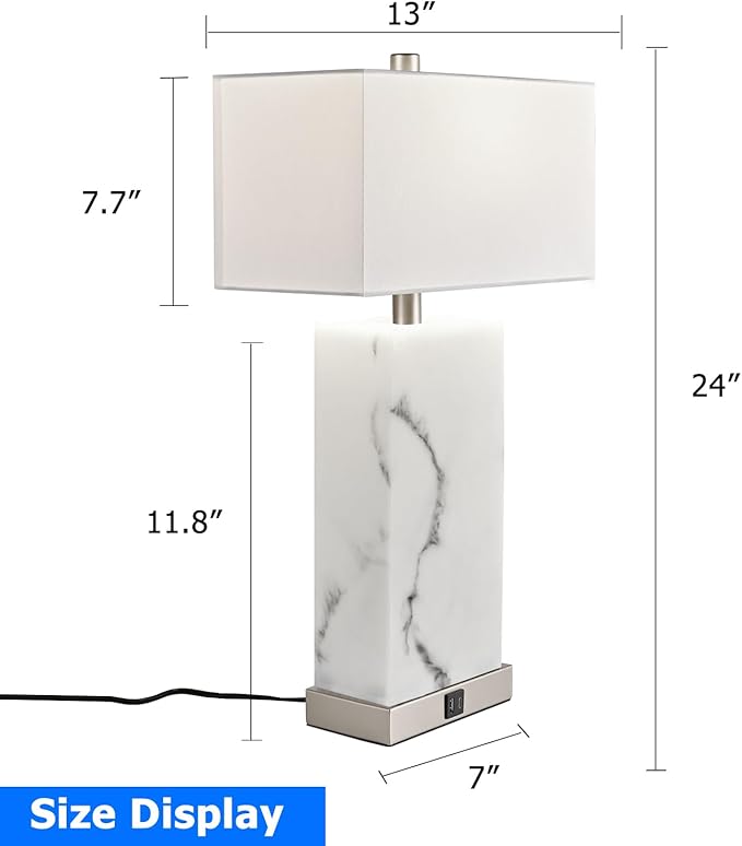 24" Silver Touch Table Lamp Set of 2 with USB Ports, 3-Way Dimmable Bedside Nightstand Lamps for Bedroom Living Room End Tables, Night Stand Light Side Lamp Faux Silk Shade, Bulbs Included