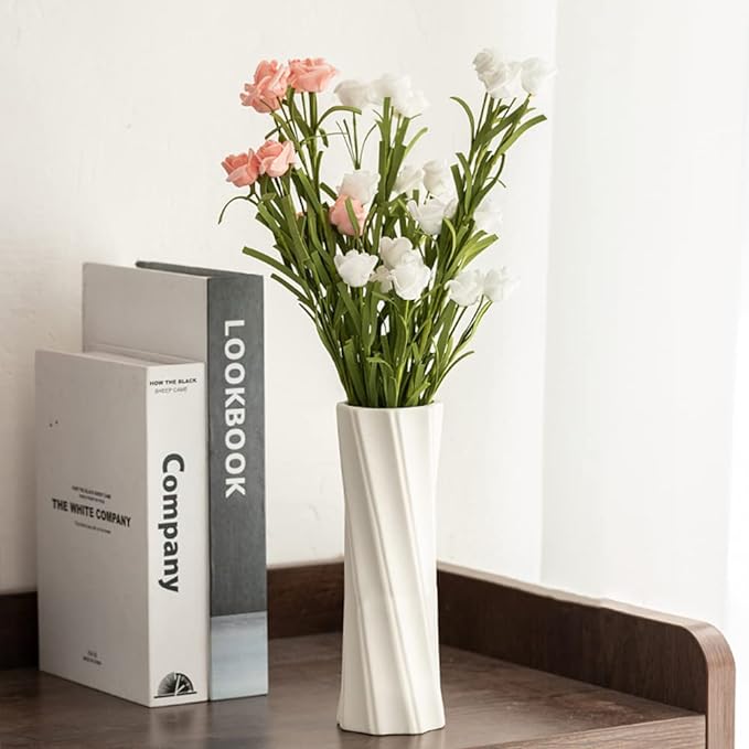 Ceramic Vase, 8" H, Artistic Flower Vase Classic Style for Fireplace Bedroom Kitchen Living Room Centerpieces Office Desk, Fit for Holding Dried Flowers, Artificial Flowers, Floral Arrangement