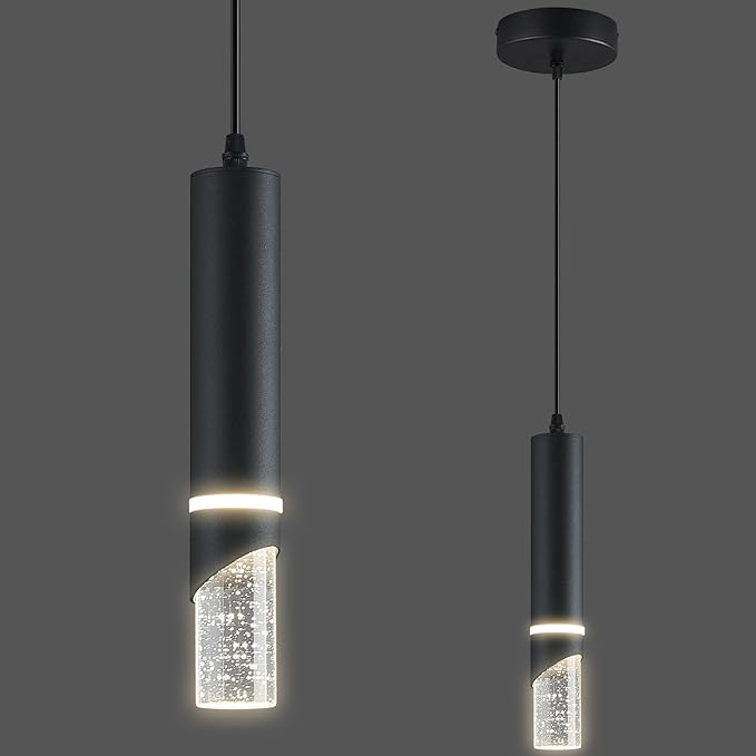Modern Dimmable Led Pendant Lights Kitchen Island, Ideal for Living Room, Bedroom,Sink 6w LED Crystal Energy-Saving Hanging Lamp for Cozy Lighting (Black 1-Pack)